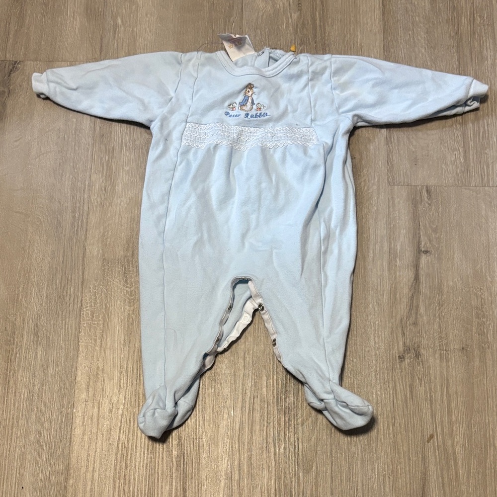 Soft Blue Baby Footie with Embroidered Design‎